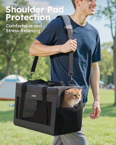 Pecute Cat Carrier, Portable Travel Dog Carrier with Stable Structure, Grey | Larger Space, 360° Ventilation & Comfort, Escape-Proof, for Travel / Car Trips / Vet Visits, Fits Cats up to 11 lbs - color: Grey