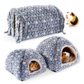 3 Pack Guinea Pig House Accessories, Washable 2 Guinea Pig House and Hideout Tunnel with Curtains, Chinchilla Hideout for Hamster, Rabbit, Bunny, Chinchillas (Blue-Star) - color: Blue-Star