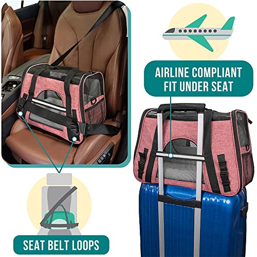 PetAmi Airline Approved Pet Carrier Cat Small Dogs, Large Heather White Red | Soft Sided TSA Travel Bag, Sherpa Bed, Breathable Mesh Ventilation, Collapsible Bowl, Fits Under Seat, Up to 18 lbs - color: Light Red, size: Large - 19.5"L x 10.2"W x 12"H