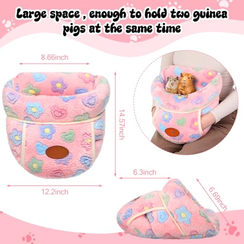 2 Pcs Guinea Pig Hideouts Guinea Pig Bed Washable Bunny Bedding Cuddle Warm Small Pet Sack Supplies Portable Pet Carrier Cage Nest Accessories for Cage(Green, Pink,Flowers) - color: Green, Pink