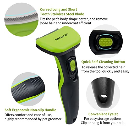 Upgraded Pet Self Cleaning Grooming Brush Curved Deshedding Tool | Reduces Shedding by Up to 95%,Professional Grooming Brush,Curved Blade,Small Pets,Green S - size: Small