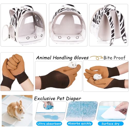 Portable Small Animal Backpack Travel Breathable Pet Carrier Bag Cages for Guinea Pig, Rabbit, Bearded Dragon, Squirrel, Tortoise, Bird, Lizard, Sugar Glider - color: Zebra Print