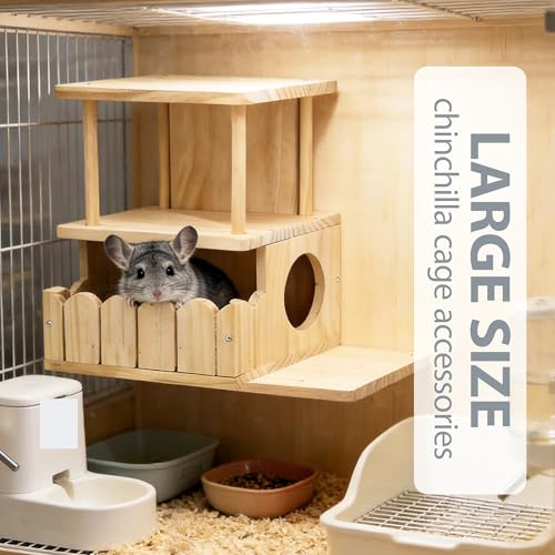 Chinchilla Hideout House Solid Wooden Chinchilla Cage Accessories | Chinchilla House No Paint Wooden Guinea Pig Hideout Small Animal Hide Hut for Chinchilla, Squirrel,Sugar Gliders(2-Layer) - style: 2-Layer