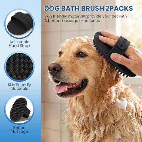 Double-Sided Pet Grooming Rake - 4-in-1 Professional Pet Grooming Kit Deshedding Dematting Tool for Dogs Cats Extra-Wide Grooming Brush & Deshedder Comb for Long & Short Haired Pets (Black Kit 4PCS) - color: Black