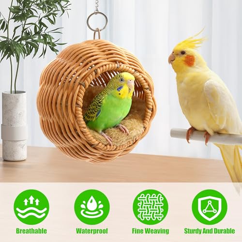 Bird Nest for Cage Hanging Small Bird Bed with Mat, Parakeet Nest | Washable Bird Hammock Hamster Toys Warm Bed House Cage Accessories for Parrot Budgie Finch Canary
