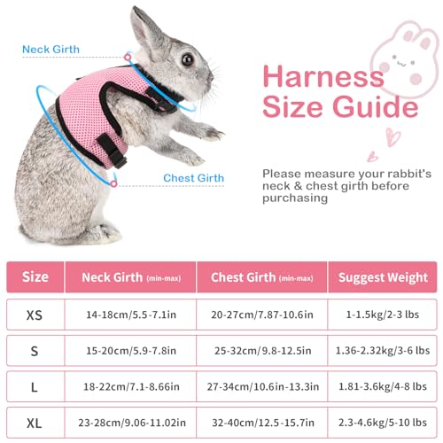 PETTOM Bunny Rabbit Guinea Pig Harness Stretchy Elastic Leash Cute Soft Mesh Small Pet Harness No Pull Comfort Outdoor Walking Jogging Padded Vest for Ferret Guinea Pig (Pink,L) - color: Pink, size: L(Chest:10.6-13.3 in)