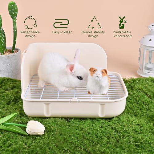 RUBYHOME Rabbit Litter Box Toilet, Plastic Square Cage Box Potty Trainer Corner Litter Bedding Box Pet Pan for Small Animals, Rabbits, Guinea Pigs, Chinchilla, Ferret, Galesaur, 11.4 Inches (White) - color: White