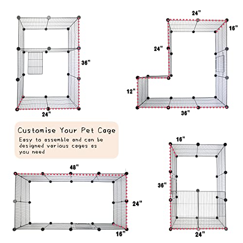 CHEGRON Guinea Pig Cages 8 Sq Ft Expandable C&C Cage Habitats for 2 Small Animal Pet Playpen Metal Grids Indoor Rabbit Fence Hedgehog Cage with PVC Bottom, 48 x 24 x 15.7 inch, 12 Panels - color: Grey-with Rope Liner