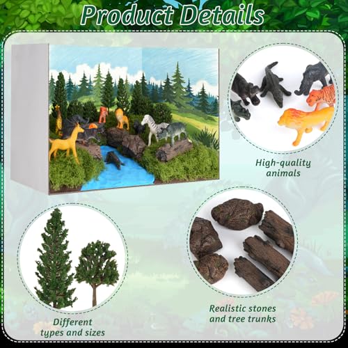 50 Pcs Forest Diorama Supplies Forest Animals Figures Habitat Project Box - style: Forest