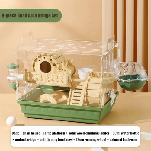 Acrylic Hamster Cage,Small Animal Houses&Habitats with Accessories,Hamster Enclosure with Stairs,Clear Pet Mice House,For Dwarf Gerbil,Dwarf Hamster,Pet Mice(Green,13.78"L*10.23"W*10.83"H) - color: Green
