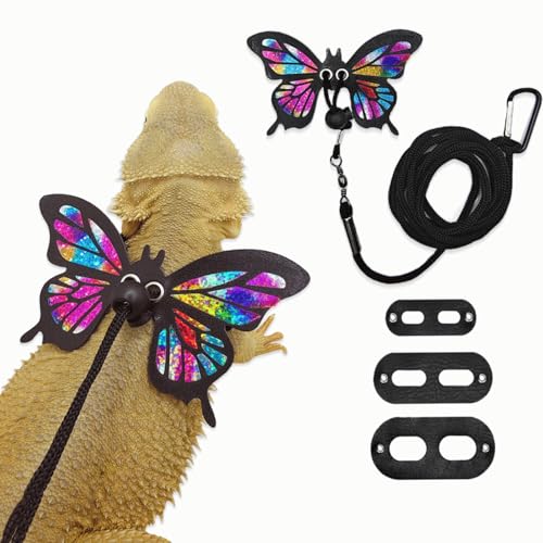 Bearded Dragon Harness Leash Set Adjustable 3PC Leather Vest Butterfly Wings Harness Lizard Outdoor Walking Control Rope for Iguana Gecko Chameleon Hamster Ferret