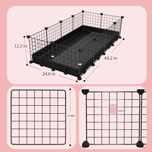 Small Animal Playpen with Waterproof Mat,Guinea Pig Cages,49.2x24.6x12.2inch C&C Cage for Hamster,Bunny,Hedgehog,Chinchilla,Ferret,Indoor Outdoor Portable Metal Wire Yard Fence,Metal Pet Panels-12pcs - color: 12pcs with Mat