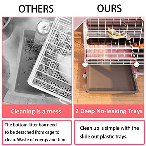 DuvinDD 2-Story Small Rabbit Cage Indoor Bunny Hutch with 2 Deep Pull-Out Trays and Urine Guard, Guinea Pig Cage Metal Wire Netting Villa, Small Animals House for Ferret, Chinchilla, Hedgehog - color: Pink