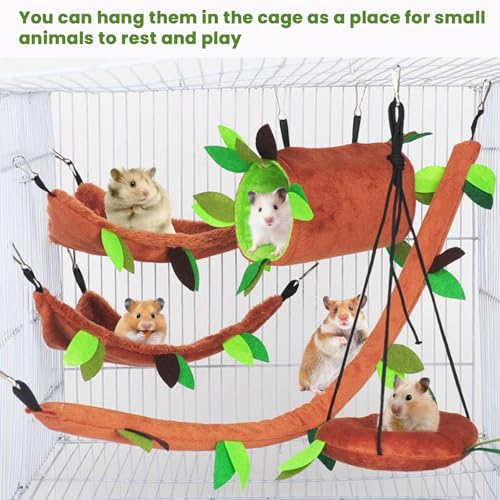 Hamster Hammock 5 Pcs Sugar Glider Nest Hanging Tunnel Swing Jungle | Small Animal Plush Warm Bed, Squirrel Guinea Pig Rat Sleeping Cage Accessories, Soft Fleece Hammock Pet Playing Toy