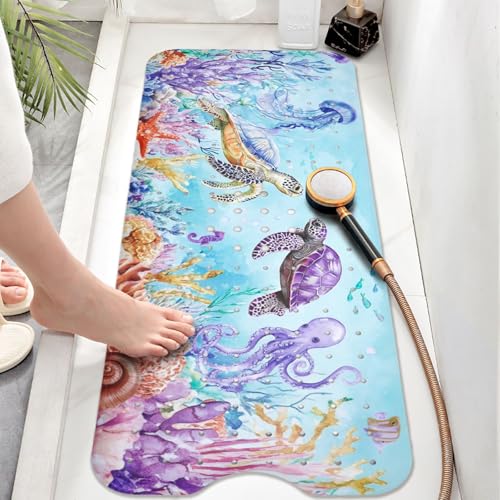 Ocean Animals Bathtub Mat Non Slip, Sea Turtle Baby Bath Mat for Tub Rubber Tub Mat, Cute Toddler Kids Bath Mats for Bathroom Anti Slip Shower Mat with Suction and Drain Holes Machine Washable,40″x16″ - color: D05, size: 40" x 16" (Rectangular)