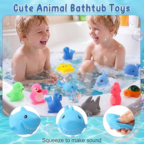 Poen 100 Pcs Sea Animals Bathtub Toys Bulk Cute Rubber Bath Toys Floating Ocean Squeaky Animals for Birthday Party Supplies Summer Pool Favors Baby Shower Classroom Rewards Carnival Prize, 10 Styles - style: Vivld Style