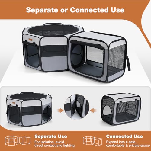 Want to Give Your Kittens & Puppies a Safe, Independent Space? Try Lekereise: 47"×16" Portable Cat Playpen, 2-in-1 Dog Playpen, Independently Usable, with a Carry Bag. Play Freely Anywhere! - color: M(47" * 16")