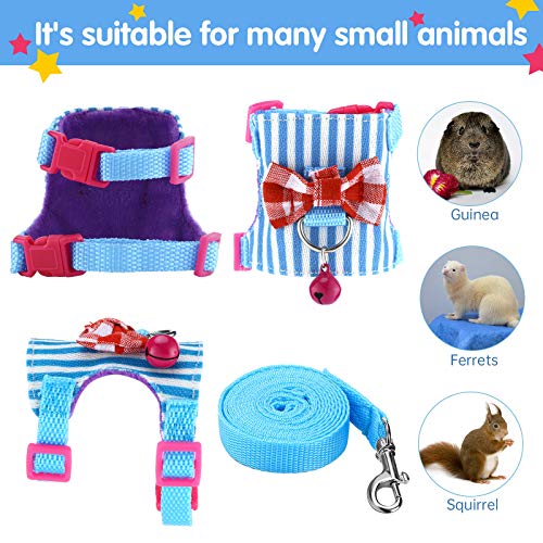 2 Pieces Hamster Harness and Leash Set for Walking, Small Guinea Pig Clothes with Bowknot Bell, No Pulling Comfort Padded Vest Striped for Guinea Pig Hamster Ferret, Small Animals (Blue, Black,S) - color: Blue, Black, size: S
