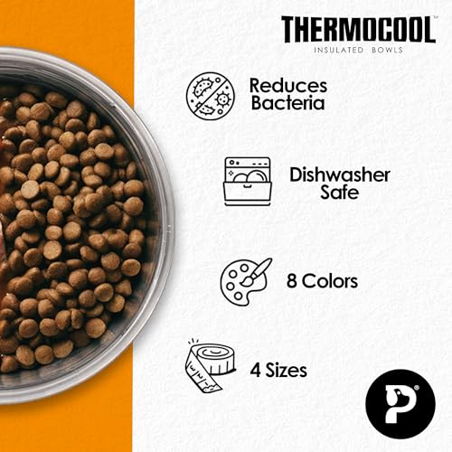 Thermocool Insulated Stainless Steel Pet Bowl - 32 Oz (Large) Non-Slip Feeding Dish Reduces Sliding & Spills, Keeps Water Cold & Food Warm, Dishwasher Safe (Black) - color: Black, size: Lg 32 Oz