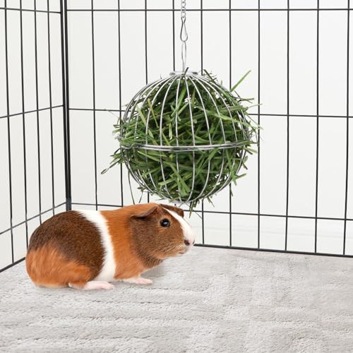 Rabbit Hay Ball Stainless Steel Hanging Feed Dispenser for Bunny Hamster Guinea Pig Rat Chinchilla (A: 5.11inch, Silver) - size: A: 5.11inch
