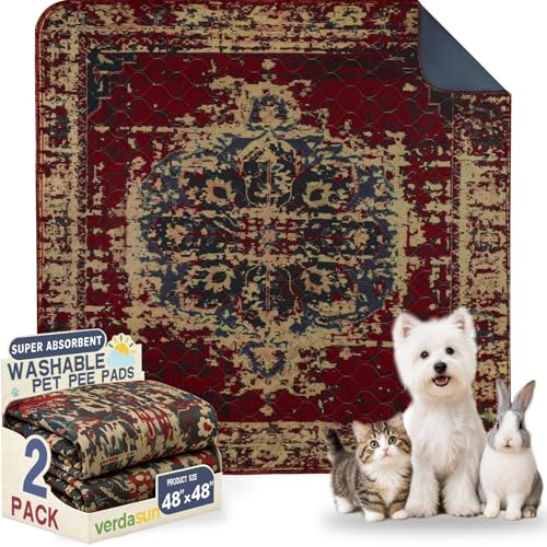 Washable Pee Pads for Dogs, Reusable Puppy Potty Training Pads, Ultra-Absorbent Thick Waterproof Leak-Proof Non-Slip Pads & Mat for Crate, Playpen, Floor, Whelping & Housebreaking , 2 Pack 48"x48" - color: Burgundy/Blue/Multi, size: 48" ×48"(pack of 2)