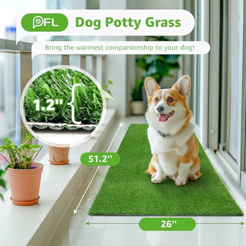 Artificial Dog Grass Pee Pads 51.2"x26" 1 Pack, Fake Grass Potty Training | Easy to Clean, with Drainage, Reusable, Realistic, Turf Grass Mat, Pet-Friendly, for Apartment, Balcony, Indoor Outddor Use - size: 51.2"x26"
