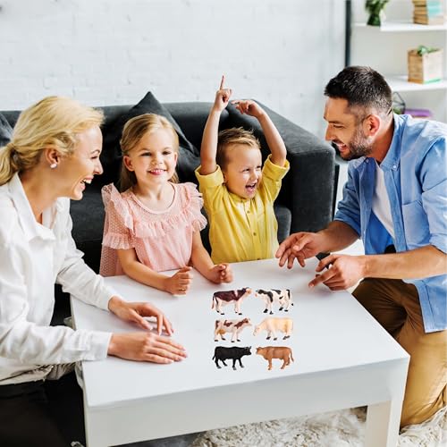 6PCS Mini Cow Figurines, Realistic Plastic Farm Animal Figures | Hard Plastic Cattle Figurines for Kids, Educational Play, Cake Toppers, Farm Displays and Party Decorations