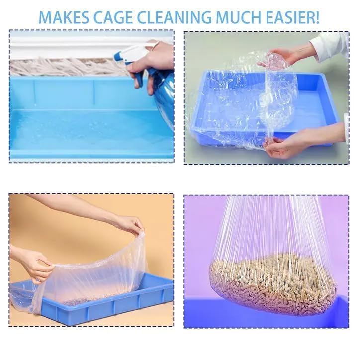 Tfwadmx 100 Pcs Disposable Rabbit Cage Liner, 27"x19" Clear Plastic Bunny Cage Tray Liners,Guinea Pig Toilet Film Liner Bag for Ferret,Hamster,Hedgehog,Birds and Small Animals