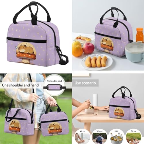 Mushroom Copybara Backpack and Lunch Bag Set for Girls Bookbags for 2Nd Grade Kids Water Bottle Holder and Large Capacity Pencil Case 4 in 1 Set School Presents for Daughter/Son - color: Mushroom Copybara