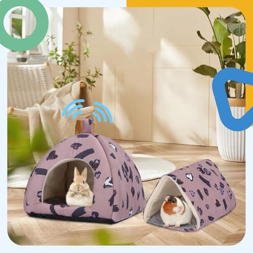 2-Pack Guinea Pig Hideout with Tunnel, Warm Lightweight Small Animal Bed, Easy to Clean Guinea Pig Bed for Rabbits Hamsters Chinchillas - color: PinkHeart