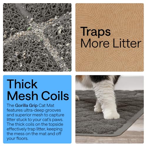 GORILLA GRIP Cat Litter Box Mat, 40x28, Cushioned Coil Mesh Litter Trapping Mats, Scatter Control Supplies for Less Mess, Phthalate Free, Ultra Deep Catch Grooves, Rinse or Vacuum to Clean, Dark Gray - color: Charcoal, style: Extra Large (40" x 28")
