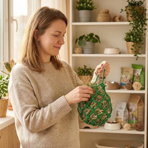 Green Rabbit Hay Feeder Mesh Bags, 13×11 Inch Spherical Polyester Hay Pouch - color: Green