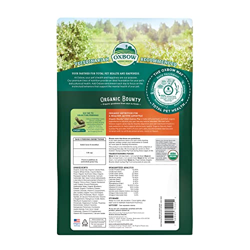 Oxbow Organic Adult Guinea Pig Food, Guinea Pig Pellets, Vitamin C, 3 lb | Organic Timothy Hay-Based Guinea Pig Pellets, Stabilized Vitamin C, Uniform Diet, Omega 3 & 6, Antioxidants, Made in USA
