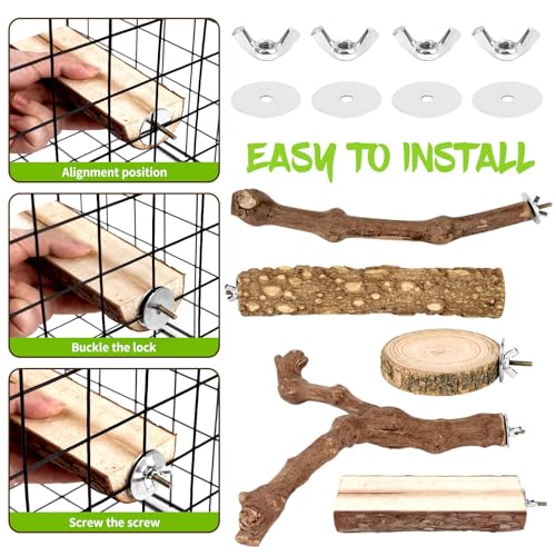 8 Pcs Natural Grape Wood Bird Perch & Platform Set for Cages | Ideal for Small/Medium Birds (Budgies, Conures) | Bark Textures for Foot Health | Tool-Free Wing-Nut | Safe Chewing - size: Natural Grapewood Variety Set - 8PCS
