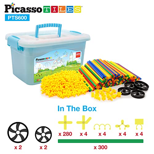 PicassoTiles 600pc Construction Toy Straw Building Set Children STEM Learning Interlocking Building Toys Creative Straw Connecting Builder Kits Early Education Kit for Kids Boys & Girls Ages 3+ PTS600 - color: 600pc Toy Straw