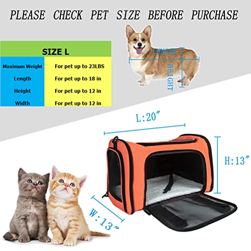 Soft Sided Carrier for Small Medium Cats Dogs,Removable Pad Collapsible Travel Pet Carrier Large Orange - color: Orange, size: 20.0"L x 13.0"W x 13.0"H