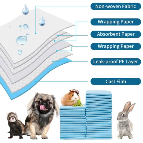 Rabbit Pee Pads Disposable Cage Liners Absorbent Leak-Proof Diaper Mat Small Animal Toilet Potty Training for Squirrel Guinea Pig Ferret Hedgehog Hamster Chinchilla Puppy (100PC, Blue) - size: 13''x18''- 100 Counts