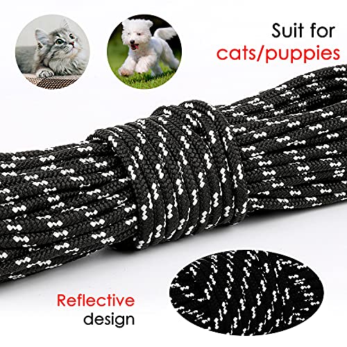 Reflective Cat Long Leash 15 FT, Outdoor Backyard Cat Tie Out Lead, Black | Backyard Play, Reflective Nylon Rope, Dual 360° Swivel Hooks, Lightweight Cat Tie Out,Black S, Small Pets - color: Black, size: 15 FT