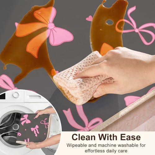 Basumee Splat Mat for Under High Chair, Waterproof & Mess-Proof Floor Mat | 46"×42" Baby Splash Mat, Non Slip Bottom, 4-Layer Fabric, Food & Liquid Catcher, Machine Wash for Boy Girl, Meals, BLW, Craft - color: Dark Grey Bow, size: 46x42 Inches