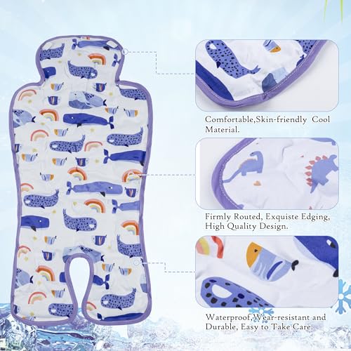 Gel Car Seat Cooler Pad,1 Pack Double Sides-Universal Baby Stroller Ice Cushion Mat,Summer Cooling Seat Liner,Multifunctional Suitable for Baby Dining Chair,Child Safety Seat(Whale + Blue Dinosaur) - color: Whale + Blue Dinosaur