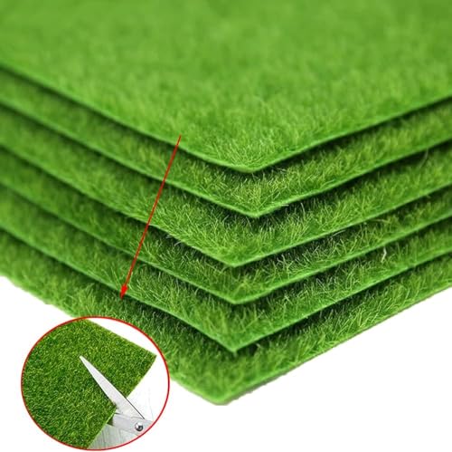 KISEER 6 Pack Fairy Garden Grass 12 x 12 Inches Miniature Artificial Craft Grass for Dollhouse Ornament DIY Decoration - size: 6 Pack 12 x 12