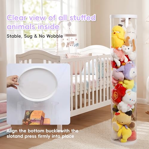 47.2 Inch Zippered Stuffed Animal Storage Tube, Large Capacity Space Saver | Large capacity transparent stuffed animal storage tube with zipper，Quick assembly stuffed animal tube organizer