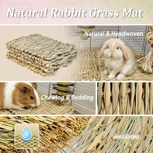 Tfwadmx 20 Pcs Bunny Grass Mat Rabbit Natural Straw Woven Bed Small Animal Cages Sleeping Hay Mats Nest Play Chew Toys for Guinea Pig Rabbit Chinchilla Squirrel Hamster - size: 20Pcs