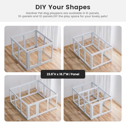 Clear Acrylic Dog Playpen - 50 x 33.4 Inch, 24" H 10 Planes Transparent Dog Fence Indoor, Sturdy Pet Pen for Puppy/Small Dog/Rabbit/Pig, Easy Assemble & Cleaning Plastic Whelping Box Enclosure, Grey - color: Grey