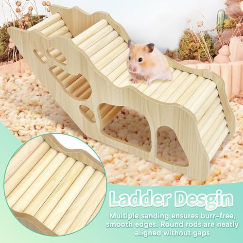 PINVNBY Hamster Climbing Ladder and Tunnel Hideout Wooden Hamster Climbing Toy Cage Decor Accessories for Gerbil Mice or Other Small Animals (Maze Tunnel)