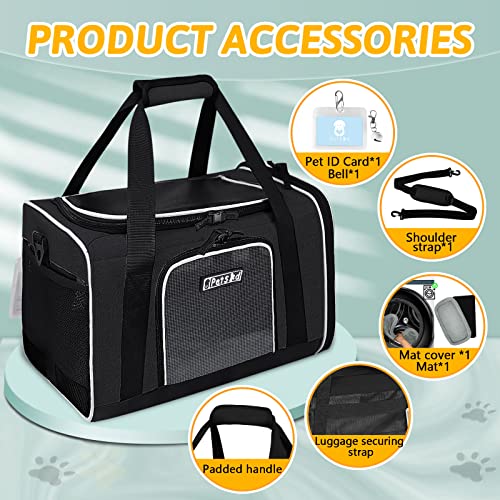 Small Pet Carrier 18" L x 11" W x 11" H Airline Approved, Black | for Delta/American/United Airlines, Lockable Safety Zippers and Anti-Scratch Mesh, Pets Under 10 lbs - color: Black, size: 18.0"L x 11.0"W x 11.0"H