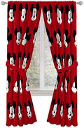 Jay Franco Kids Window Drapes - 4 Piece Curtain Set Includes 2 Tiebacks, Beautiful Bedding Room Décor and Easy Set Up, Red - Mickey Mouse, 84 Inch