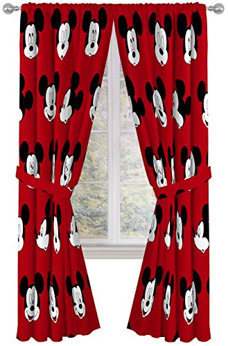 Jay Franco Kids Window Drapes - 4 Piece Curtain Set Includes 2 Tiebacks, Beautiful Bedding Room Décor and Easy Set Up, Red - Mickey Mouse, 84 Inch