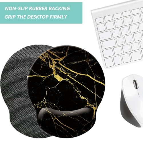 Mouse Pad with Wrist Support, Ergonomic Mouse Pad with Memory Foam Wrist Rest Cushion, Non-Slip Rubber Base Gaming Mice Pad for Home Office Computer Laptop, Black Golden Marble - color: Black golden marble