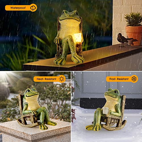 FOXMIS Miniature Frog Garden Statue Mom Dad Gifts Home Decorations Fairy Garden Accessories Outdoor Lights Solar Garden Frog Decor Art Housewarming Gift for Patio,Yard,Lawn Ornament,3.89"x2.36"x3.93 - color: Green